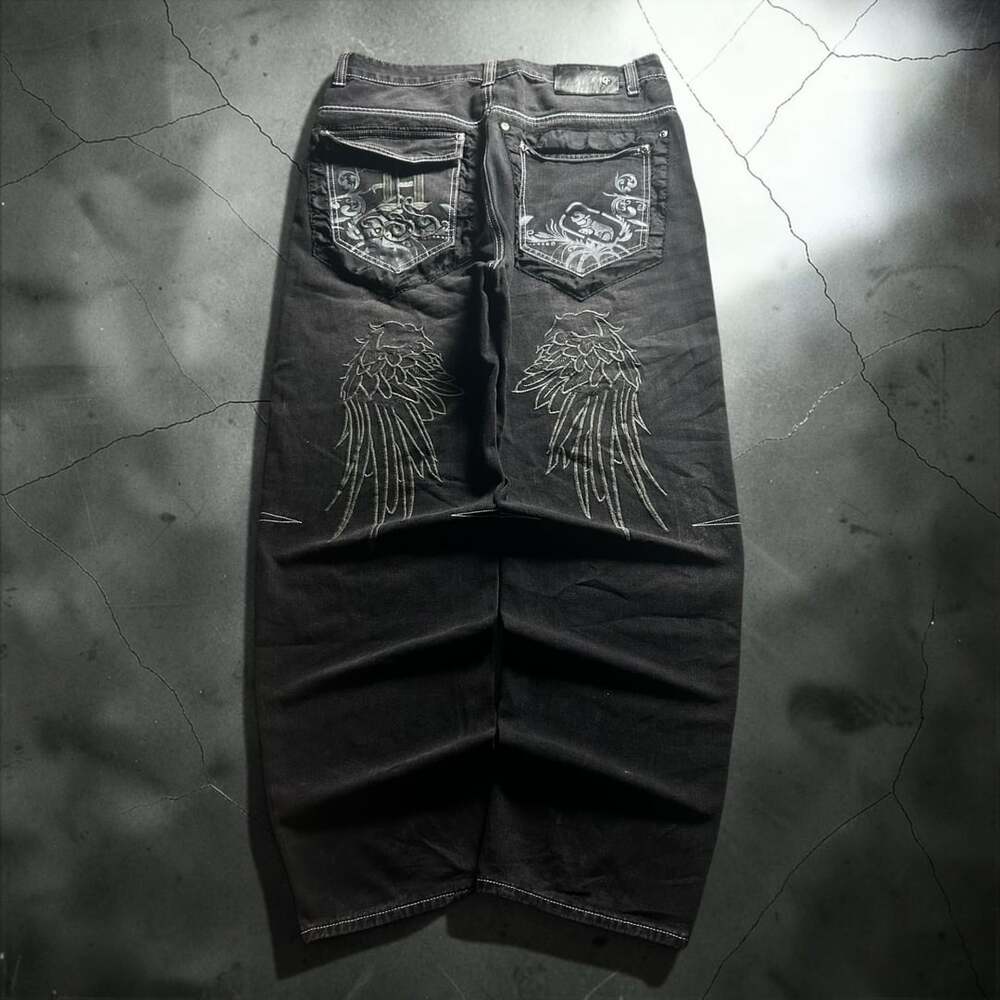 Y2K Grunge Punk Wing Embroidered Loose Fit Baggy Denim Jeans